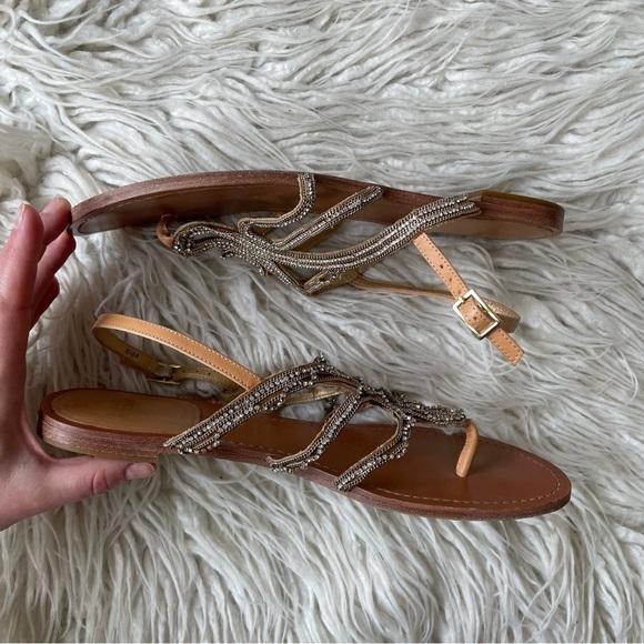 Stuart Weitzman Gold Thongshow Chain Crystals Embellished Flat Sandals Size 8.5 - Picture 4 of 12